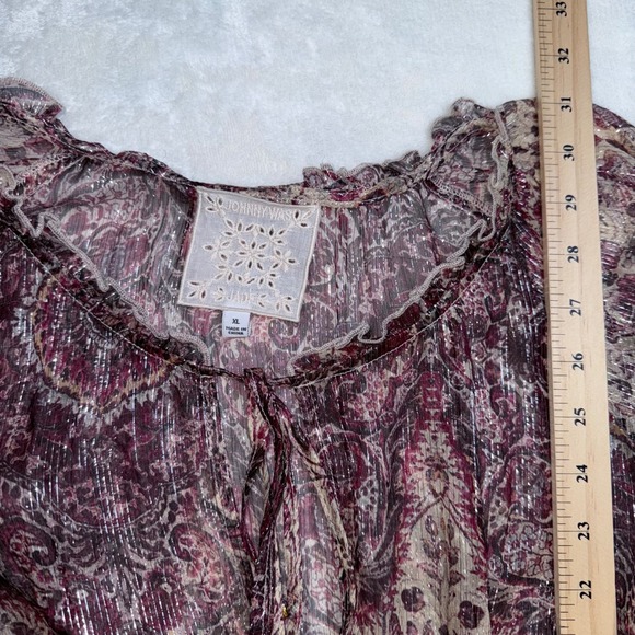 Johnny Was Jade Tunic Bilbao Paisley Sheer Metallic Silk Blend Boho XL Loose Fit - Picture 11 of 12